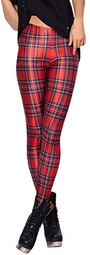 Nuofengkudu Women's Pattern Leggings High Waist Stretch Lounge Opaque Sports Seamless Spandex Breathable Yoga Pants Running(Red Tartan,One Size)