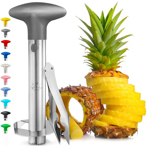 Zulay Kitchen Stainless Steel Pineapple Corer & Slicer – Heavy Duty Pineapple Cutter & Eye Removal Tool – Effortless Core Remover Tool with Sharp Reinforced Blade & Ergonomic Handle - Gray