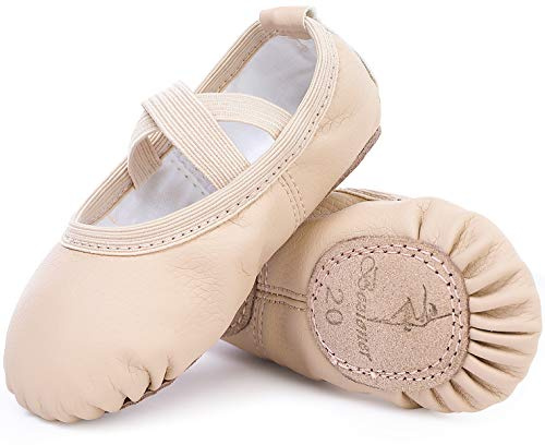 Ballet Shoes Leather Ballet Flats Split Sole Dance Slippers for Girls Toddlers Women Beige 7 UK Child (24 EU)
