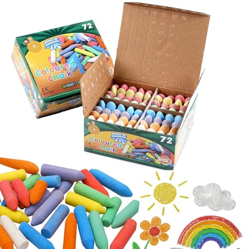 Chunky Chalk for Kids – 72 Washable Outdoor Pavement Chalks for Children | 8 Coloured Kids Chalks for Playground, Garden & Blackboard Art Fun