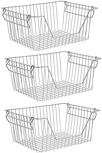 SANNO 14 Large Stackable Baskets Metal Wire Basket, Storage Organizer Bin Basket with Handles, Open Front for Kitchen Cabinets, Pantry, Closets, Bedrooms, Bathrooms - Large, 3 Pack
