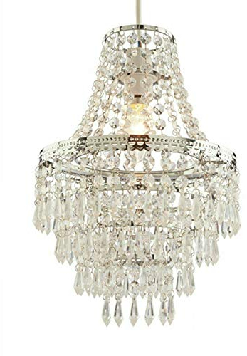 HOMION Chandelier Style Ceiling Light Shade Droplet Pendant Acrylic Crystal Bead Luxury Easy Fit Moroccan Marrakech Moda Spiral Gem Choose Design (Terri 5 Tier)