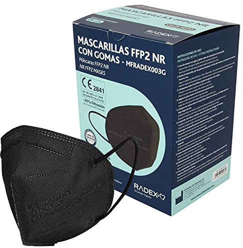 Radex | Caja de 25 Mascarillas FFP2 | Negras | 5 Capas con Capa Anti Polvo | Certificación CE 2841 | Hechas en España