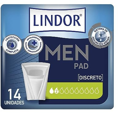 Lindor Men: Protectores para Hombres con Pérdidas de Orina, Normal, Compresas y Absorbentes para Incontinencia, 14 unidades