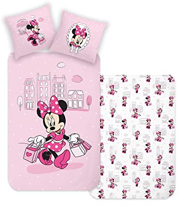 Disney Home Minnie - Set di biancheria da letto double-face per bambini, 135 x 200 cm, federa 80 x 80 cm, super morbida, 100% cotone, 2 pezzi, Minnie, morbida e piacevole sulla pelle, Minnie, rosa