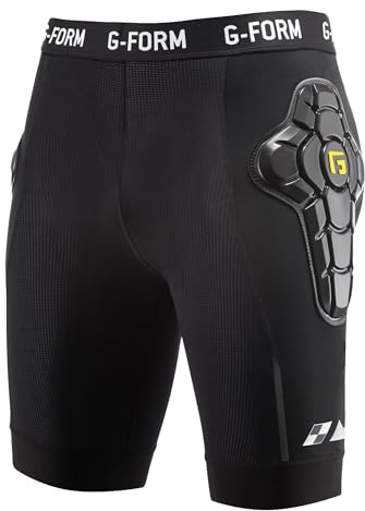 G-Form EX-1 Bike Short Liner - Padded Compression Shorts for Men - Protective Bike Shorts for BMX and Snowboarding - Black/Yellow, Youth Small/Medium
