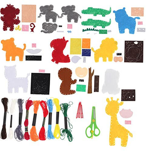 MAGICLULU Filztiere Nähen Satz Dschungeltiere Selbstgemacht Nähspielzeug Bastelset für Kinder Anfänger 1 Satz Filz Bausatz mit Anleitung Kreatives Bastelspielzeug Deko Anhänger Pädagogisches Nähset