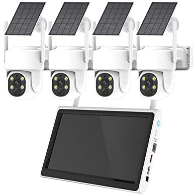AKAVIG Sistema de cámara de Seguridad de energía Solar de 4MP con Monitor NVR, Kit de cámaras de vigilancia Solar WiFi inalámbricas para Exteriores con Audio bidireccional, visión Nocturna en Color