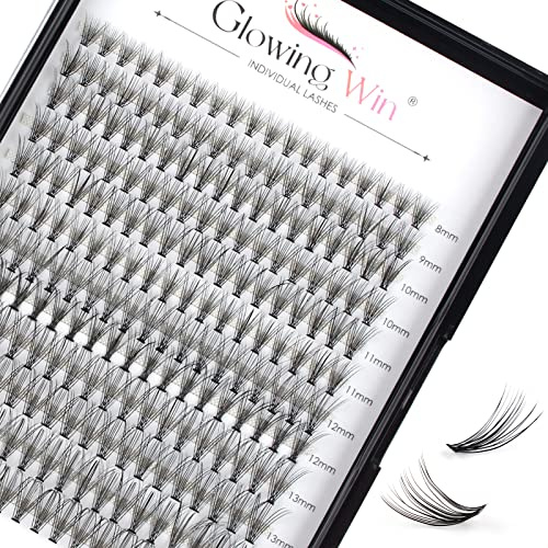 Glowingwin klusterfransar, 228 st individuella fransar, naturligt utseende, falska ögonfransar, individuell C-curl, mjuka gör-det-själv-fransförlängningar hemma (20D mix 8-15 mm 0,07C-curl)