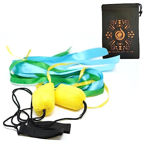 Pyro Pixies Elemental Ribbon Poi and Cascade Malabares - Juego de cinta de práctica para principiantes (Tierra)