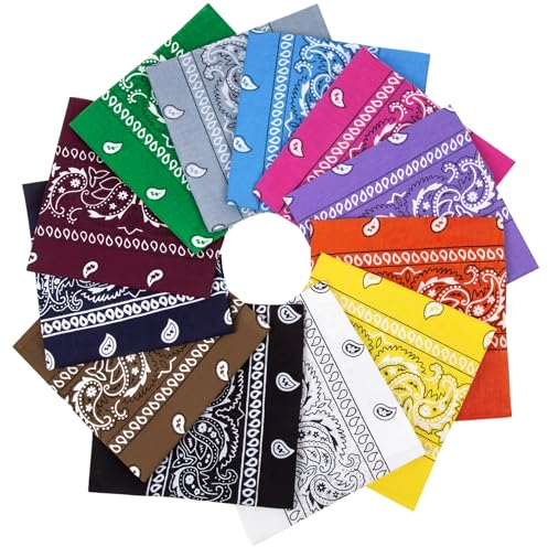 Justay Sowarm 12 Pack Baumwolle Bandana Kopftuch, Paisley Bandana Unisex Bandana Damen und Herren Halstuch Kopftuch Kopf Haar Schal Nickituch Vierecktuch Armtuch