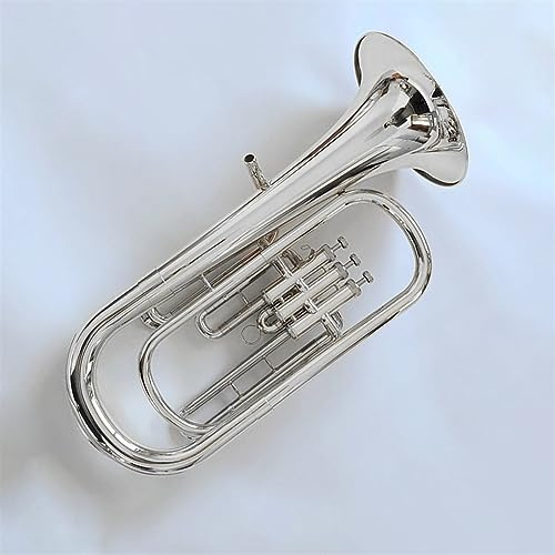 Studentische Blechblasinstrumente Messing Vergoldetes Professionelles Bariton-Horn B-Dur-Euphonium-Trompetenhorn Mit Drei Tasten Für Tenor-Jazz-Instrumente (Color : Silver)
