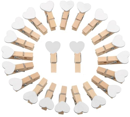 Mini Holzklammern Herz,100 PCS Herz Holzklammern Klein Tiny Pegs Herzform 3cm/1.18in Wäscheklammern Mini Weiß Deko Wäscheklammern Holz für Hochzeit Party Foto Karte DIY und Basteln