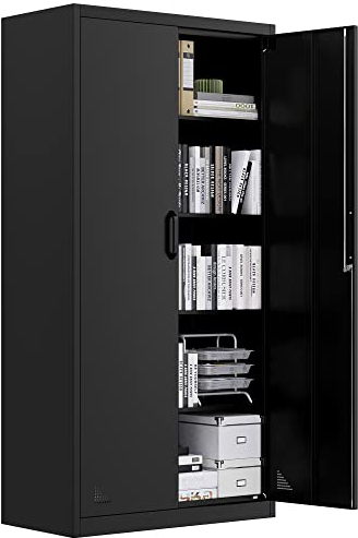 YITAHOME Aktenschrank, Abschließbar Metallschrank mit 4 Verstellbaren Regalen, Büroschrank, Stahl-Aufbewahrungsschrank, Metallschrank, Garage, Büro, Abstellraum, 180 cm x 90 cm x 45 cm, Schwarz