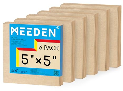 MEEDEN Tablero de lienzo de madera sin acabar: 3/4 pulgadas de profundidad, 5 x 5 pulgadas, paquete de 6 paneles de madera en blanco para pintar