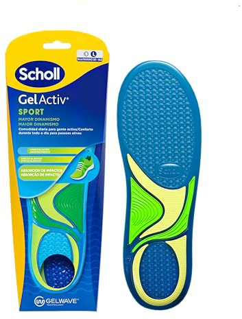 Scholl GelActiv Sport Solette in gel da uomo, ideali per scarpe sportive e tennis, comfort superiore e supporto, tecnologia GelWave per assorbimento degli urti ed elasticità, taglia L 40-46,5