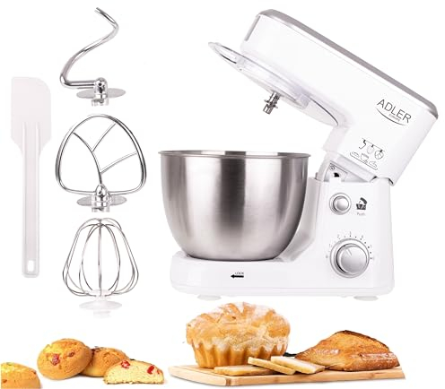 Impastatrice Planetaria Multifunzione 1000W capacità 4 Litri,6 livelli di velocità Regolabile e 3 Ganci per Impastare Frusta Coperchio Paraspruzzi Acciaio inossidabile per Impasti,Pizza,Pane,Frolla