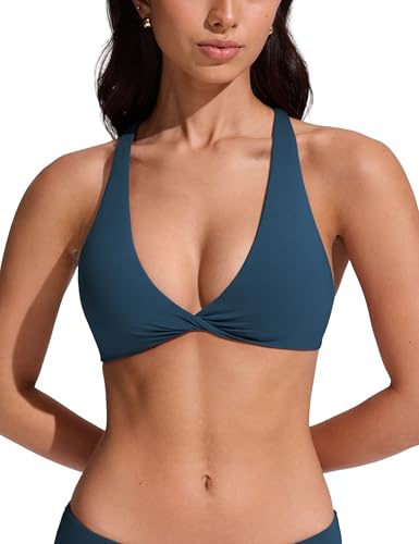 CRZ YOGA De las Mujeres Cuello en V Bikini Traje de Baño Espalda Cruzada Top de Natación Acolchada Insignia Azul 36