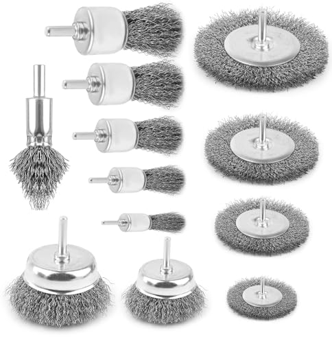 Cepillo de Alambre de 12 Piezas, Cepillo Alambre Taladro Eléctrico de 6 Mm, Juego de Destornilladores Inalámbricos Para Eliminar óxido/Corrosióm/Pintura, Cepillo de Metal, Accesorio de Lijado