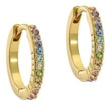 Ted Baker Heplie Crystal Hoop Earrings (14mm outside diameter) For Women (Gold/Rainbow Pastel Crystal)