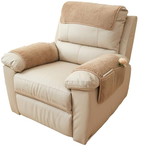 QSZTJJ Sesselschoner mit Taschen Für Relaxsessel Mit Armlehnen, rutschfeste Armlehnenbezüge für Sessel und Sofa – Universell für Relax- und Fernsehsessel (Kamel,1 Sitzer)