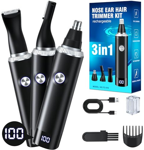 Cortapelos Nariz 3 in 1,cortapelos nariz y oreja USB Recargable, nose hair trimmer mit Cuchillas de corte dobles,Professioneller cortador pelos Nariz,nose trimmer hombres y mujeres,IPX7