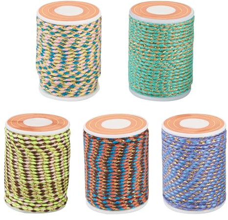 FASHEWELRY 5 rotoli di cordoncino intrecciato da 1,5 mm, realizzato a mano, in cotone macramè, per braccialetti fai da te, collane, gioielli, lavori a maglia, appendere alla parete, appendere piante