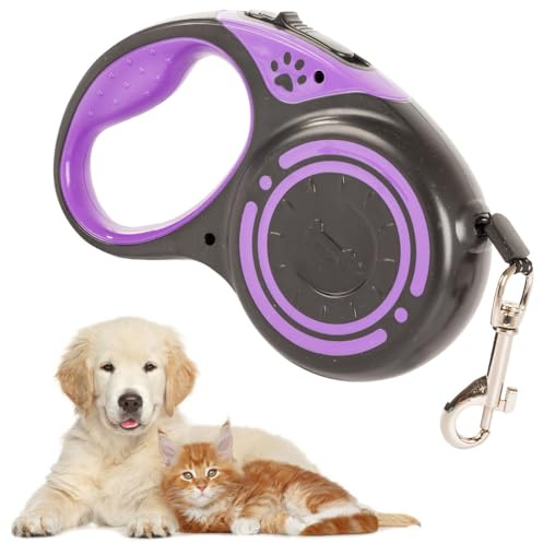 Guinzaglio Retrattile Cani, Fino 5 metri Lunghezza, Tasto Blocco, Taglia PICCOLA/MEDIA, Peso Massimo 15 Kg, Corda Senza Grovigli a 360°, Impugnatura Ergonomica