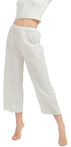 BEAUTELICATE Women’s Pettipants Pantaloons Pure Cotton Culottes Slips Underskirt Underdress Cooling Anti Cling Breathable Summer Pajamas Trousers Ivory Ninth pants, S