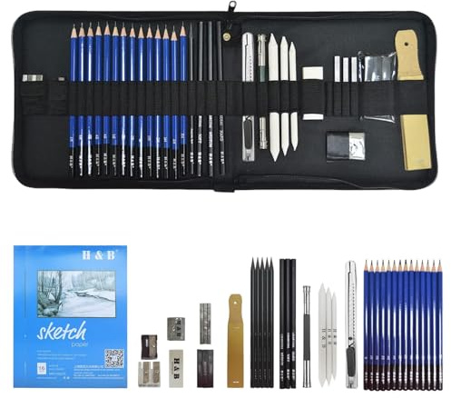 39 Pcs Drawing Pencil Kit, Sketching Graphite & Charcoal Pencils with Zippered Carrying Bag, Sketch Kit for Drawing,Art Supplies for Adults, Artists, Beginners