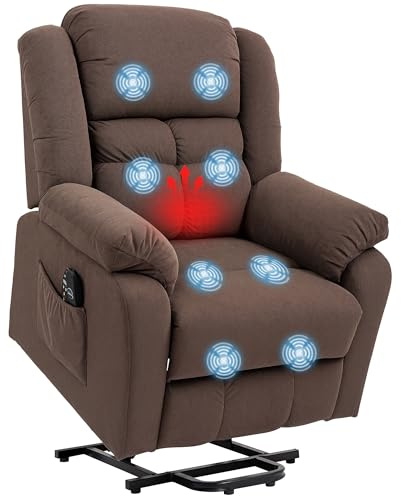 HOMCOM Poltrona Elettrica Alzapersona Reclinabile con 8 Punti Massaggio, Poltrona Relax Elettrica con Braccioli Ripiegabili, Poggiapiedi Riscaldato, Tessuto Effetto Lino, Grigio