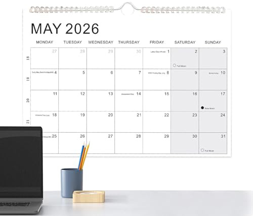 Woalopted Calendario 2026-2027 | Planificador de Bloques Rayados con Festivos y Fases Lunares | Calendario De Pared Enero 2026 A Junio 2027 - Para El Hogar La Escuela Las Oficinas El Aula La Sala De