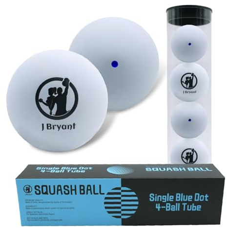J Bryant Squash Balls 4 Pack, Single Blue Dot Rubber Squash Ball for Beginners and Kids Competition Training (White)