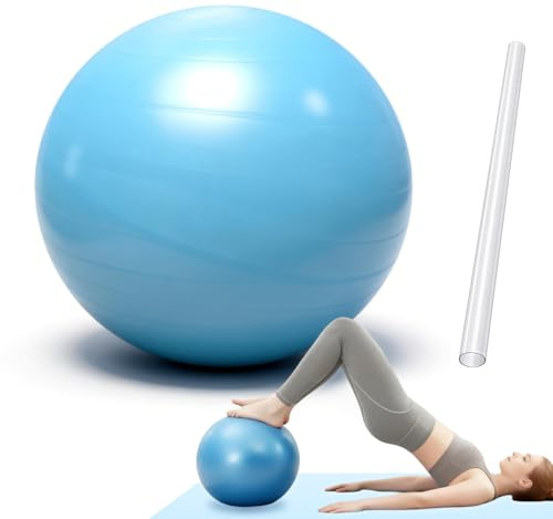 leruiyezs Pelota de Pilates Pequeña,25cm,Azul,Antideslizante,Anti Reventones,PVC Seguro,Hasta100Kg,para Yoga Rehabilitación Entrenamiento en Casa,Fácil de Inflar Ligera Duradera,Libre de BPA