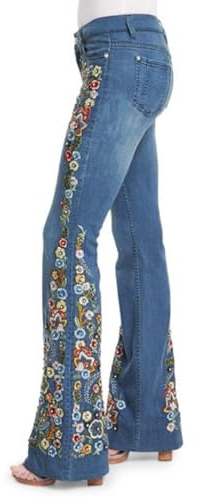 Pantalon Vaquero Mujer Flare Vaqueros con Bordados Flores Anchos Cintura Alta Pantalones Elástico Campana Jeans Skinny Classico Tallas Grandes Pantalon Tejanos Casual Vintage Elegantes Comodos