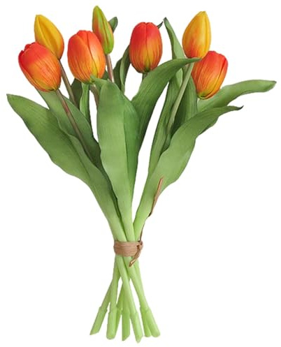 EnixwH 7 delad konstgjord tulpanbukett naturtrogna konstblommor för fest, hem och bröllopsdekor, matbord, hotell och gör det själv projekt (orange)