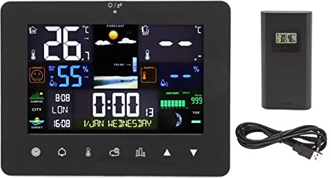 LIYJTK Reloj meteorológico Sensor de Temperatura de Humedad Medidor Termómetro Medida precisa Interior Exterior Alarma meteorológica Oficina Aula ABS Blanco 1 Juego