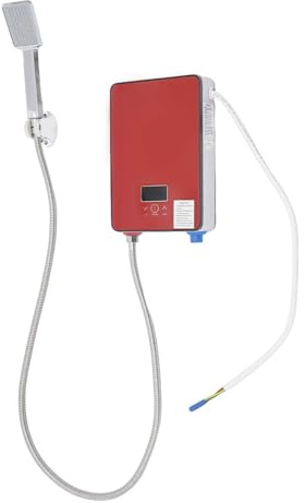 Mini scaldabagno elettrico da 6500 W, 220 V, con display digitale, impermeabile IPX4, dimensioni compatte, riscaldamento istantaneo con soffione doccia (rosso)