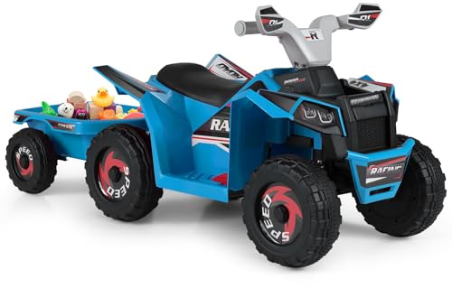 COSTWAY 6V Kids Electric Ride on ATV Car, Battery Powered Quad Bike with Removable Back Trailer, 4 Wear-Resistant Wheels, Forward/Backward/Reverse Button, for Boys Girls 3+ Years Old (Blue)
