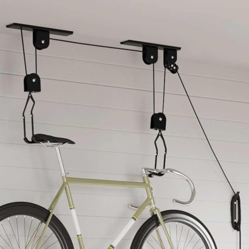 LoogCape Bicicletas elevadoras 2 piezas montaje en techo 20 kg acero negro para bicicletas eléctricas kayaks caja de techo escalera ahorro de espacio almacenamiento seguro para sótano garaje