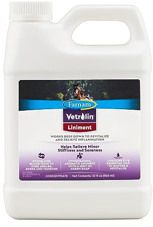 Farnam Vetrolin Horse Liniment for Muscle Soreness, Stiffness and Inflammation Relief on Horses, Helps Reduce Swelling, Aids in Pain Relief, 32 Oz.