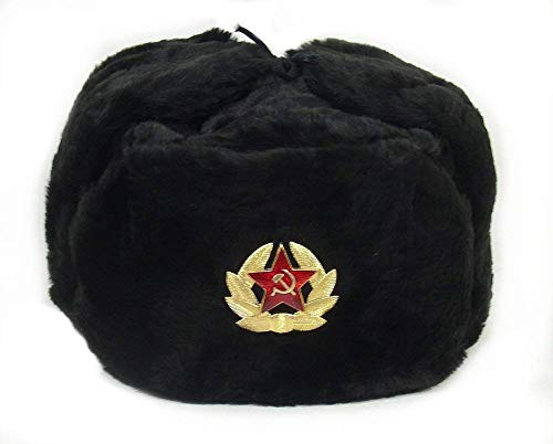 Cappello Invernale Ushanka Militare in Pelliccia dell'Esercito sovietico Russo (Nero, 59 (L))