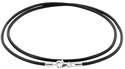 Auroris - Collar de cuero auténtico negro 2 mm con cierre de mosquetón en plata de ley 925, longitud 55 cm