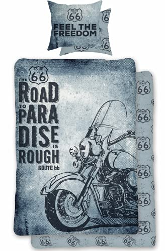 SkyBrands Route 66 Bettwäsche 135x200 Rocker Bettwäsche Biker Baumwolle Vintage