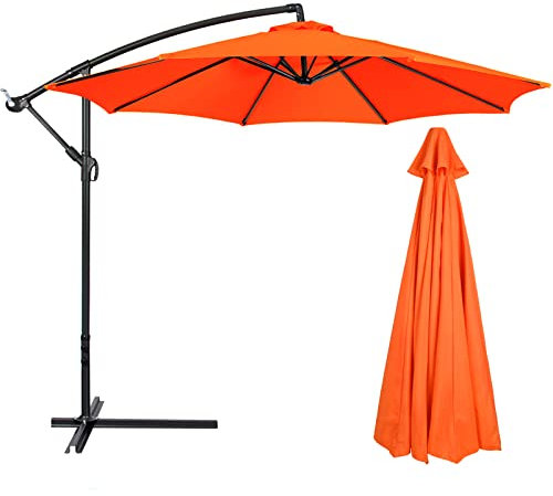 Flueyer Parasol déporté de terrasse de 2,7 m, 6 nervures, auvent de rechange imperméable pour jardin, pelouse, terrasse, jardin et piscine (auvent uniquement), orange
