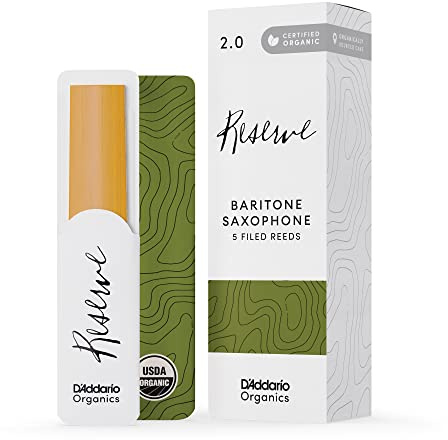 D'Addario Organic Reserve Baritone Saxophone Reeds - Sax Reeds - Individually Sealed - 2.0 Strength, 5 Pack