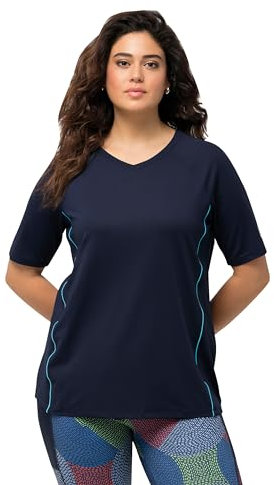 Ulla Popken Damen, UV-Schutz 50+, V-Ausschnitt, Halbarm T-Shirts, Marine, 42-44