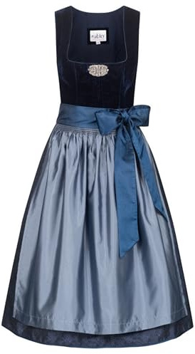 Nübler Damen Dirndl Marlies I Größe 38 I Midi-Dirndl mit Rocklänge 60 cm & passender Schürze I Festliches Trachtenkleid mit modernem Schnitt & dezenten Details I Ideal für Trachten & Festlichkeiten