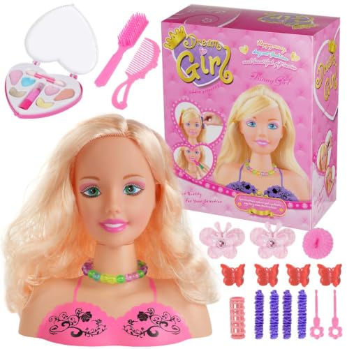 HOTUT Children's Makeup Doll Head, 21 Pieces with Hair Accessories, Toy Model Hairstyling Set, Girls' Hairstyling Toy, Hairstyling Toy Model Accessories
