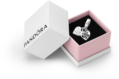 PANDORA Rose Heart Double Dangle Charm - Sterling Silver Bracelet Charm Compatible Moments - Gift for Her - With Gift Box